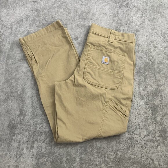 Carhartt Pants Mens 32x28 Khaki Rugged Flex Relaxed Fit Canvas Workwear BN2291-M - Picture 1 of 13